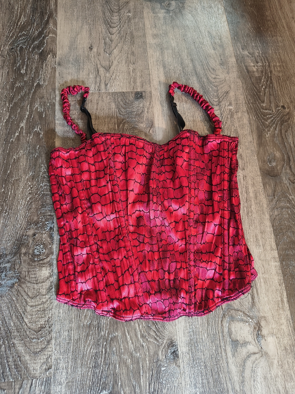 Frederick's of Hollywood Red Printed Satin Corset Camisole